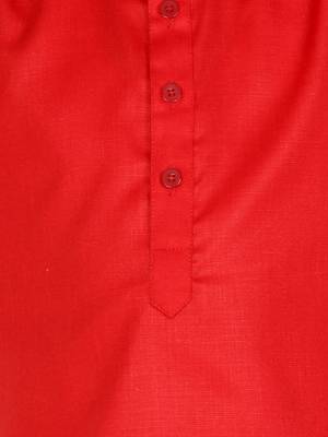 Cotton Full Sleeve Short Kurta for Boys- Red  4
