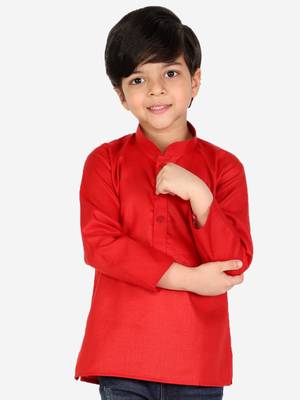 Cotton Full Sleeve Short Kurta for Boys- Red  5