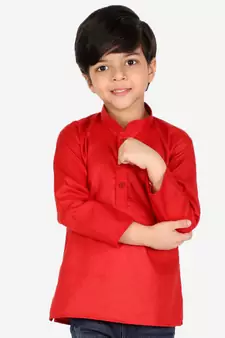 Cotton Full Sleeve Short Kurta for Boys- Red 