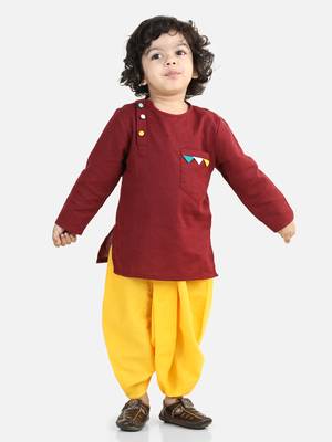 Full Sleeve Cotton Dhoti Kurta - Maroon 1