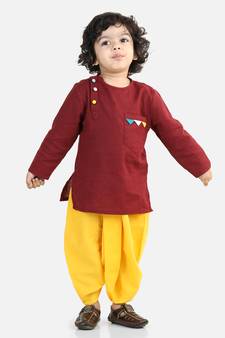 Full Sleeve Cotton Dhoti Kurta - Maroon