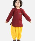 Full Sleeve Cotton Dhoti Kurta - Maroon