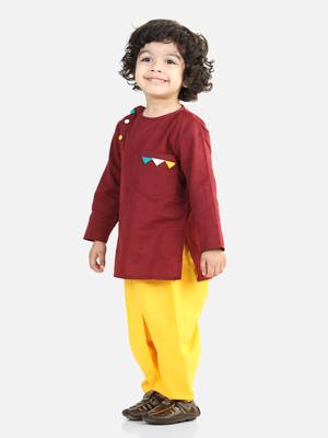 Full Sleeve Cotton Dhoti Kurta - Maroon 2