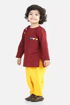 Full Sleeve Cotton Dhoti Kurta - Maroon