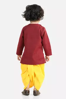 Full Sleeve Cotton Dhoti Kurta - Maroon