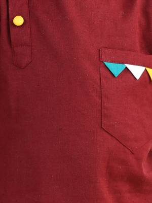 Full Sleeve Cotton Dhoti Kurta - Maroon 4