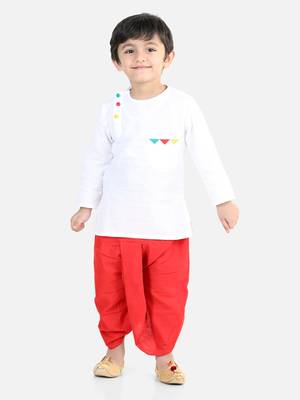 Full Sleeve Cotton Dhoti Kurta - White 1