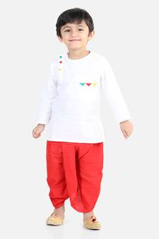 Full Sleeve Cotton Dhoti Kurta - White