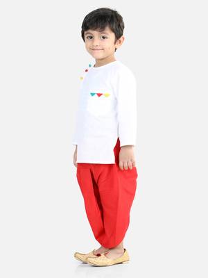 Full Sleeve Cotton Dhoti Kurta - White 2