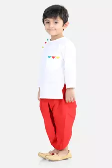 Full Sleeve Cotton Dhoti Kurta - White