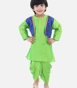 Attached Jacket Bandhani Dhoti Kurta- Green
