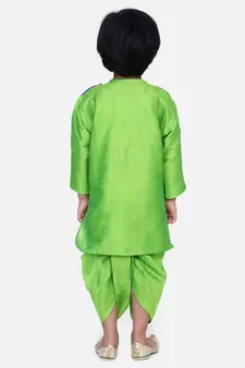 Attached Jacket Bandhani Dhoti Kurta- Green