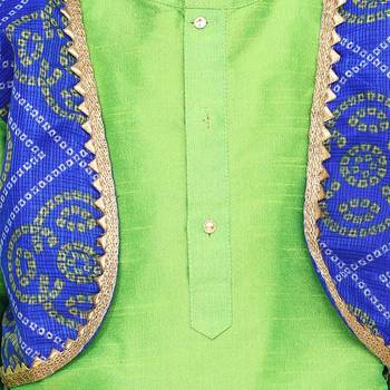 Attached Jacket Bandhani Dhoti Kurta- Green 3