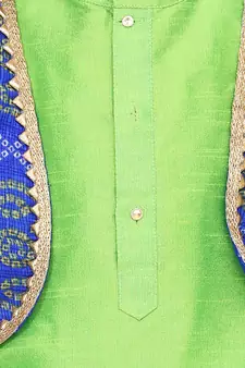 Attached Jacket Bandhani Dhoti Kurta- Green