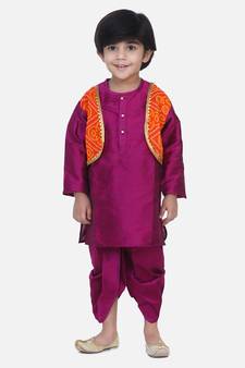 Attached Jacket Bandhani Dhoti Kurta- Purple