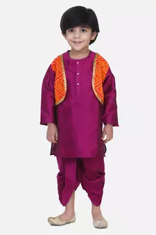 Attached Jacket Bandhani Dhoti Kurta- Purple