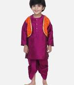 Attached Jacket Bandhani Dhoti Kurta- Purple