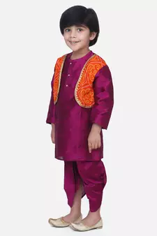 Attached Jacket Bandhani Dhoti Kurta- Purple