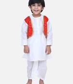 Attached Jacket Bandhani Dhoti Kurta- White