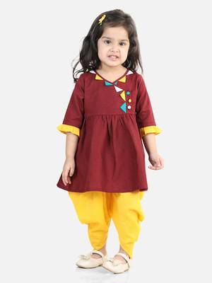 Cotton 3/4 Sleeve Kurti with Dhoti - Maroon 1