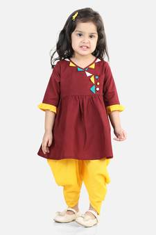 Cotton 3/4 Sleeve Kurti with Dhoti - Maroon