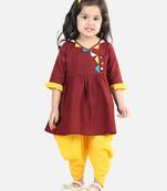 Cotton 3/4 Sleeve Kurti with Dhoti - Maroon