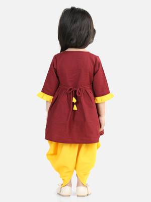 Cotton 3/4 Sleeve Kurti with Dhoti - Maroon 2