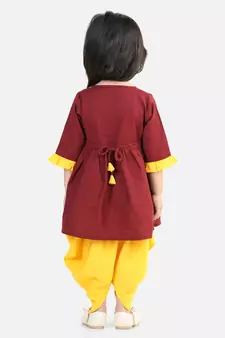 Cotton 3/4 Sleeve Kurti with Dhoti - Maroon