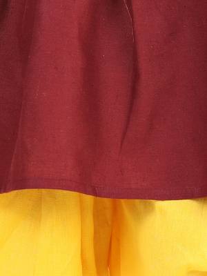 Cotton 3/4 Sleeve Kurti with Dhoti - Maroon 3