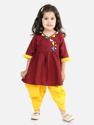 Cotton 3/4 Sleeve Kurti with Dhoti - Maroon 5