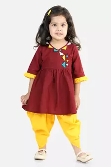 Cotton 3/4 Sleeve Kurti with Dhoti - Maroon