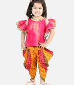 Ruffle Sleeve Top with Printed Dhoti - Pink