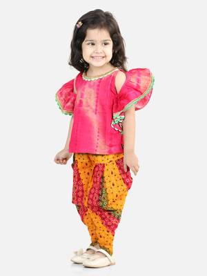 Ruffle Sleeve Top with Printed Dhoti - Pink 2