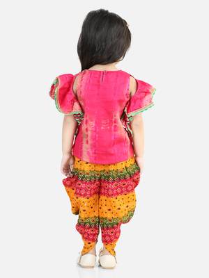 Ruffle Sleeve Top with Printed Dhoti - Pink 3