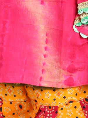 Ruffle Sleeve Top with Printed Dhoti - Pink 4