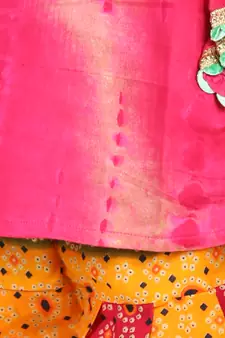 Ruffle Sleeve Top with Printed Dhoti - Pink