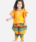 Ruffle Sleeve Top with Printed Dhoti - Yellow