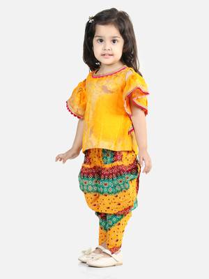 Ruffle Sleeve Top with Printed Dhoti - Yellow 2