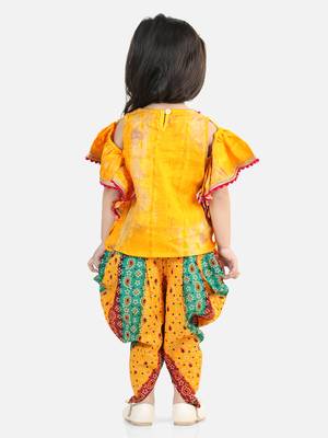Ruffle Sleeve Top with Printed Dhoti - Yellow 3