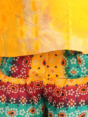 Ruffle Sleeve Top with Printed Dhoti - Yellow 4