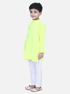 Full Sleeve Stand Collar Kurta Pajama- Yellow 2