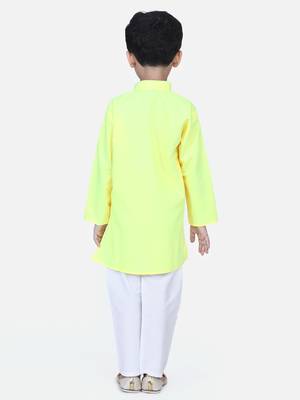 Full Sleeve Stand Collar Kurta Pajama- Yellow 3