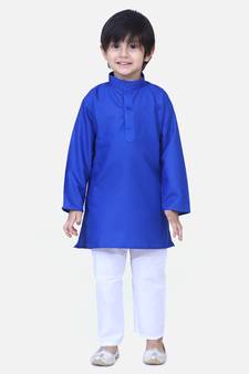 Stand Collar Cotton Kurta pajama-Blue