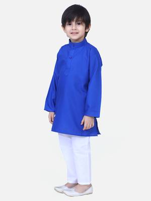 Stand Collar Cotton Kurta pajama-Blue 2