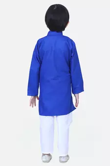 Stand Collar Cotton Kurta pajama-Blue