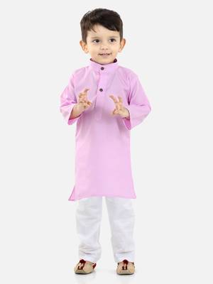 Stand Collar Cotton Kurta pajama-Lilac 1