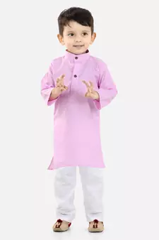 Stand Collar Cotton Kurta pajama-Lilac