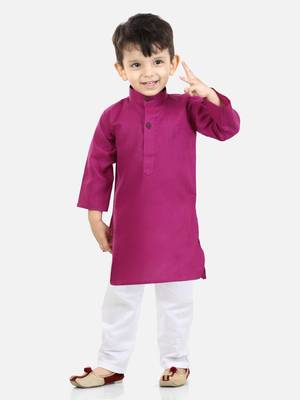 Stand Collar Cotton Kurta pajama-Purple 1