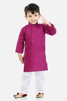 Stand Collar Cotton Kurta pajama-Purple