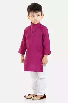 Stand Collar Cotton Kurta pajama-Purple